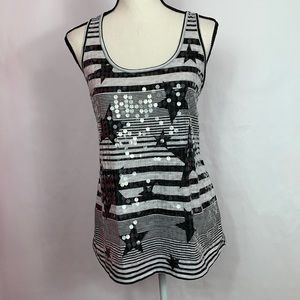 Delia’s racerback tank top embellished black and gray Stars and Stripes